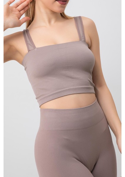 Seamless Fitilli Kare Yaka Kalın Askılı Spor Sütyen indirimleri