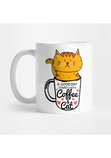 Iyi Bir Gün Kediler ve Kahve ile Başlar Kupa Bardak