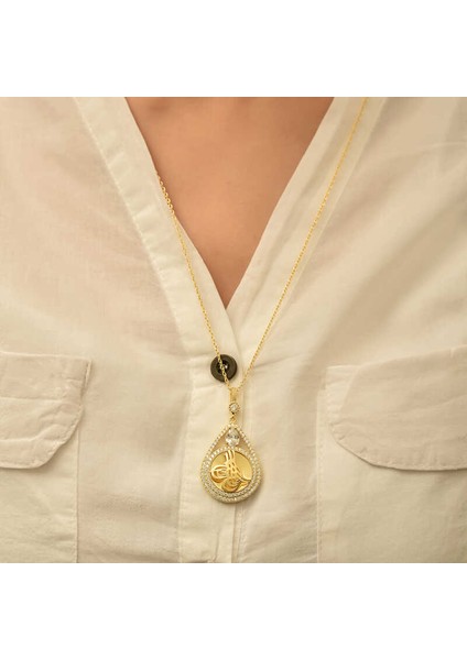 Gümüş Gold Kaplama Damla Tuğralı Kadın Kolye modelleri