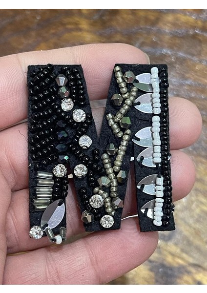 6x5 cm Boncuk Işleme M Harfi Aplike Arma Yama Dikiş Aksesuarı