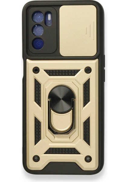 Oppo A55 Kılıf Kamera Korumalı Sürgülü Yüzüklü Standlı Tank