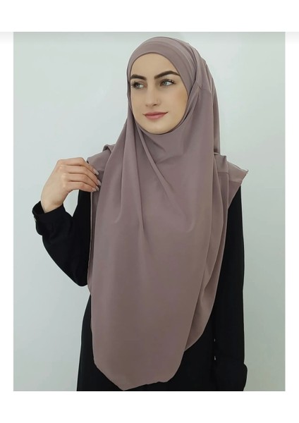 Sufle Hazır Bağlamalı Büyük Boy Eşarp Hac ve Umre Için Uygundur Vizon