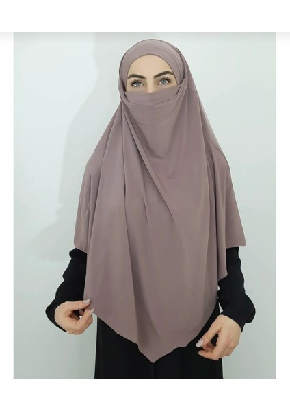 Sufle Hazır Bağlamalı Büyük Boy Eşarp Hac ve Umre Için Uygundur Vizon