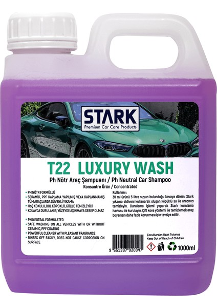 T22 Luxury Wash Ph Nötr Araç Şampuanı 1 Lt