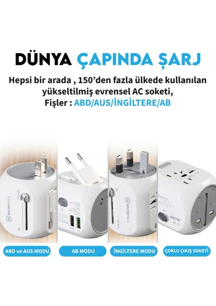 Taşınır 18W Güç Dönüşüm USA-US/AUS/UK/EU-TR Uluslararası Giriş Çıkış Seyahat Hızlı Şarj Fast Adaptör MTA-218