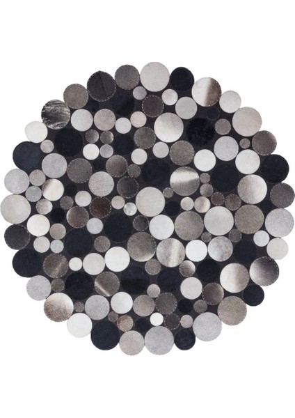 Yuvarlak Gri Siyah Dana Derisi Puantiyeli Halı 150 x 150 cm