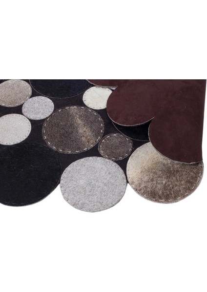 Yuvarlak Gri Siyah Dana Derisi Puantiyeli Halı 150 x 150 cm modelleri