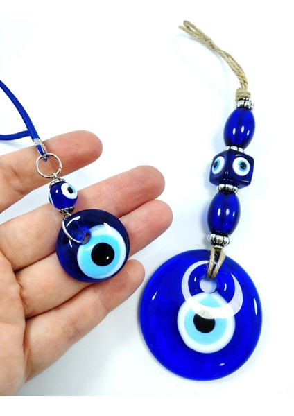 El Yapımı Nazar Boncuğu Duvar Dekoru +Araba Dikiz Ayna Süsü Cam Dekoratif Hediyelik Set