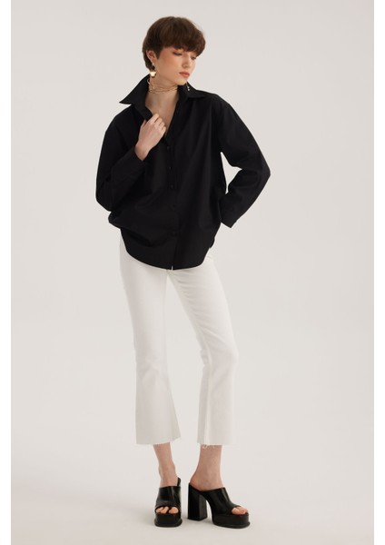 Siyah Oversize Poplin Gömlek