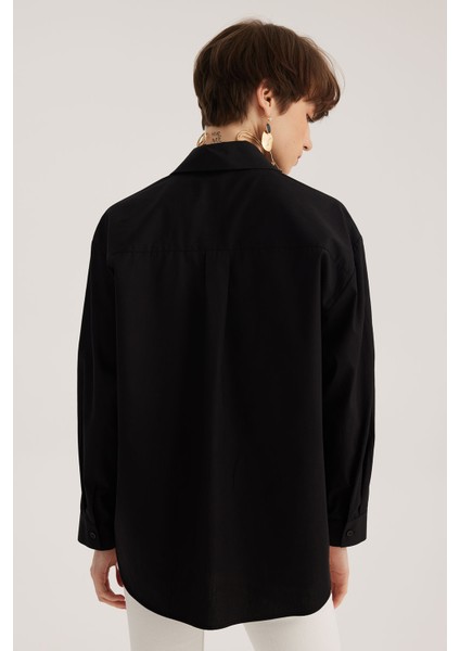 Siyah Oversize Poplin Gömlek