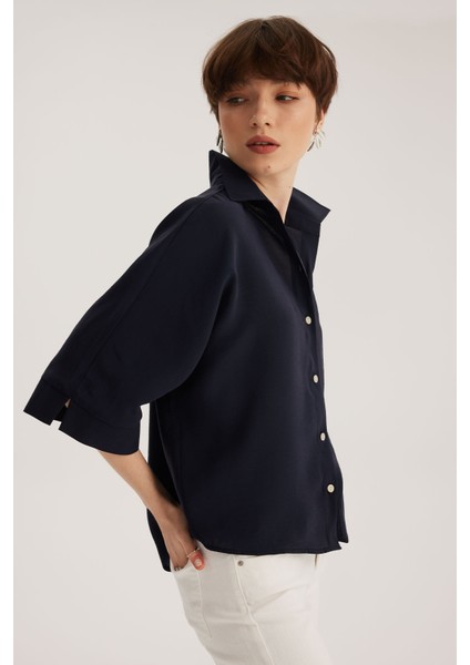 Lacivert Yarasa Kol Modal Gömlek fırsatları