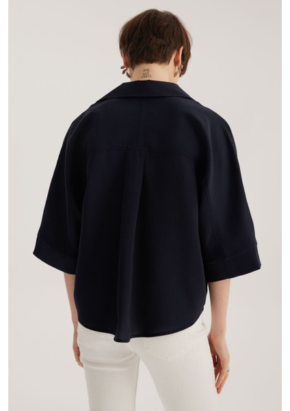 Lacivert Yarasa Kol Modal Gömlek indirimleri