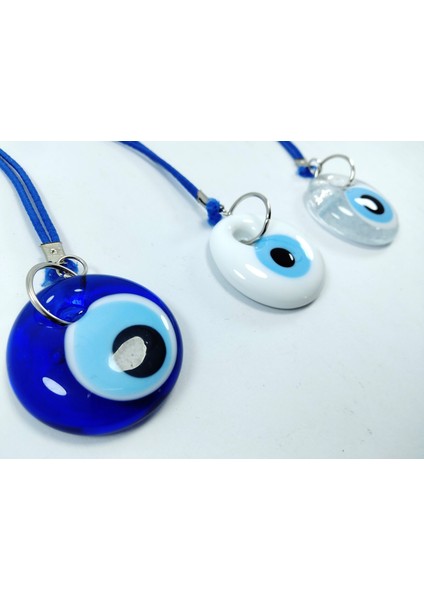 El Yapımı Cam Nazar Boncuk Beyaz+Saydam+Lacivert Araba Dikiz Ayna Süsü Üçlü Set Hediyelik Eşya fiyatları