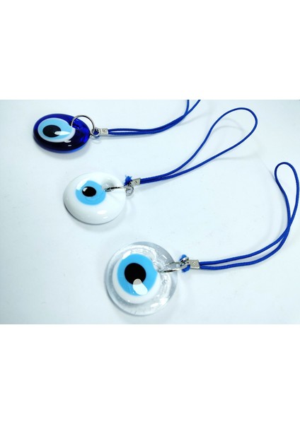 El Yapımı Cam Nazar Boncuk Beyaz+Saydam+Lacivert Araba Dikiz Ayna Süsü Üçlü Set Hediyelik Eşya modelleri