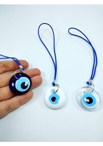 El Yapımı Cam Nazar Boncuk Beyaz+Saydam+Lacivert Araba Dikiz Ayna Süsü Üçlü Set Hediyelik Eşya fırsatları