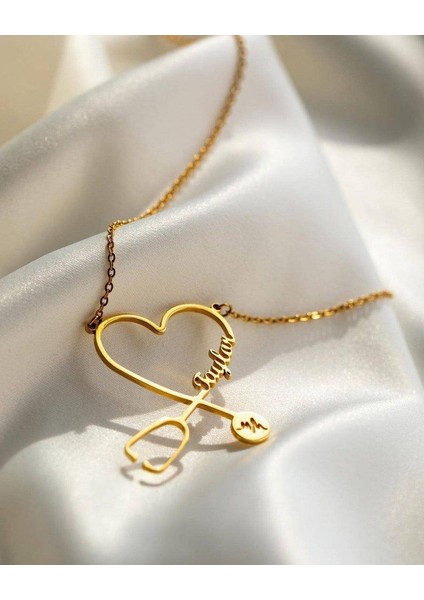 925 Ayar Gümüş Kalp Steteskop İsim Kolye