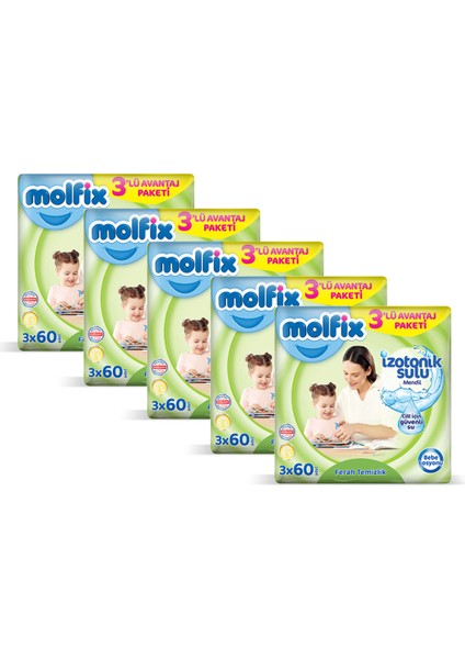Izotonik Sulu Ferah Temizlik Islak Mendil 3X60'LI x 5 Adet