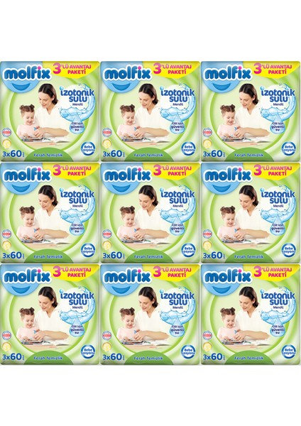 Izotonik Sulu Ferah Temizlik Islak Mendil 3X60'LI x 9 Adet