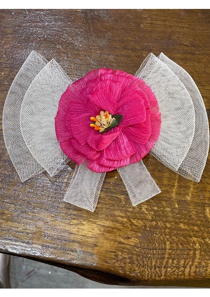 21X15 cm Kalın Tüllü Kurdele Gül Fiyonk Elbise Toka Broş Iğnelik Aksesuarı
