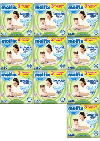Izotonik Sulu Ferah Temizlik Islak Mendil 3X60'LI x 10 Adet
