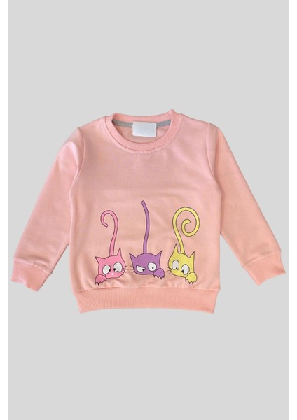 3-7 Yaş Kız Çocuk Kedi Desenli Takım Pudra fiyatları