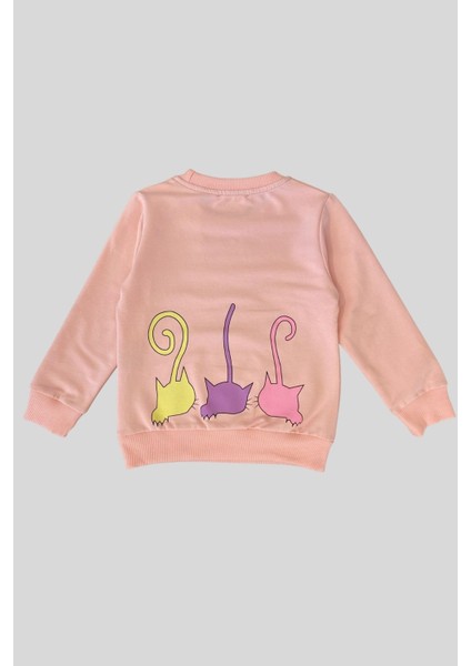 3-7 Yaş Kız Çocuk Kedi Desenli Takım Pudra modelleri