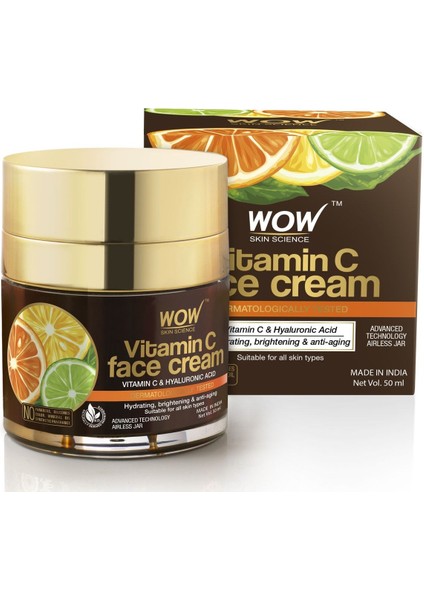 C Vitaminli Yüz Kremi - % 94.15 Doğal İçerik - Tüm Cilt Tipleri - Yağsız 50 ml