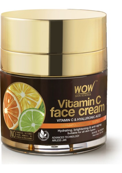C Vitaminli Yüz Kremi - % 94.15 Doğal İçerik - Tüm Cilt Tipleri - Yağsız 50 ml