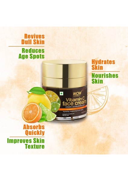 C Vitaminli Yüz Kremi - % 94.15 Doğal İçerik - Tüm Cilt Tipleri - Yağsız 50 ml