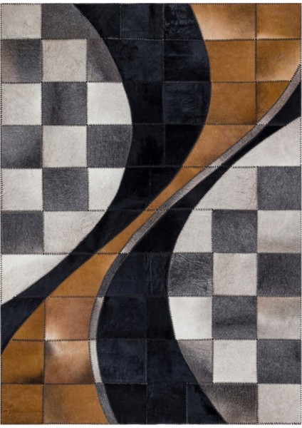 Siyah & Kahverengi Dana Derisi Patchwork Halı 140 x 200 cm