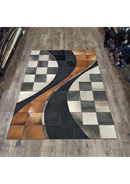 Siyah & Kahverengi Dana Derisi Patchwork Halı 140 x 200 cm indirimleri