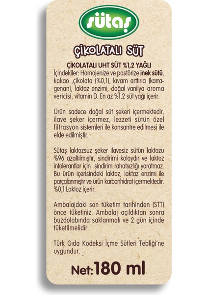 Şeker Ilavesiz Çikolatalı Süt 180 ml (27 Adet)