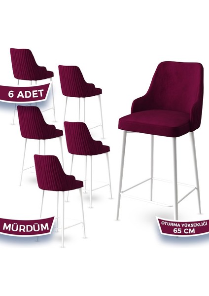 Concept Tera Serisi, 65 cm Mutfak Bar Sandalyesi, Babyface Kumaş, Beyaz Metal Ayak 6 Adet Sandalye