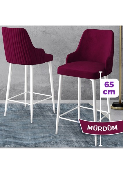 Concept Tera Serisi, 65 cm Mutfak Bar Sandalyesi, Babyface Kumaş, Beyaz Metal Ayak 6 Adet Sandalye