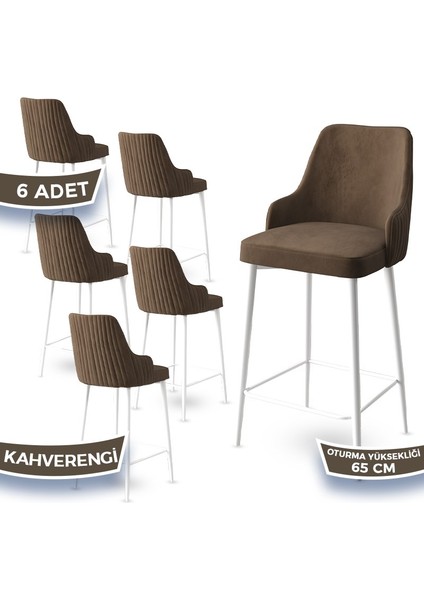 Concept Tera Serisi, 65 cm Mutfak Bar Sandalyesi, Babyface Kumaş, Beyaz Metal Ayak 6 Adet Sandalye