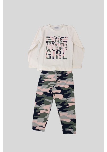 3-7 Yaş Kız Çocuk Süper Girl Pijama Takım Ekru