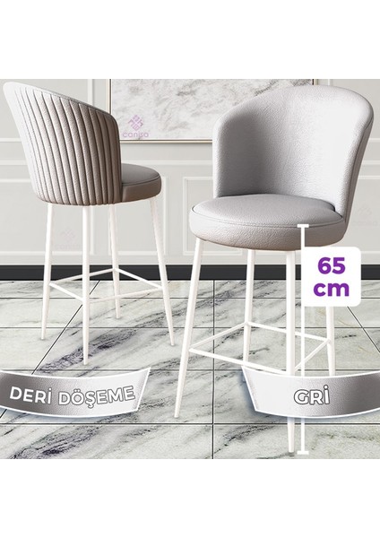 Concept Rika Serisi 65 cm Deri Bar Sandalyesi Beyaz Metal Ayaklı 2 Adet Ada Mutfak Bar Sandalyesi fiyatları
