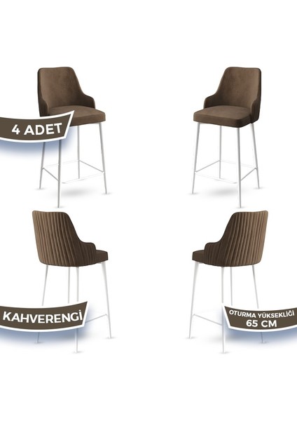 Concept Tera Serisi, 65 cm Mutfak Bar Sandalyesi, Babyface Kumaş, Beyaz Metal Ayak 4 Adet Sandalye