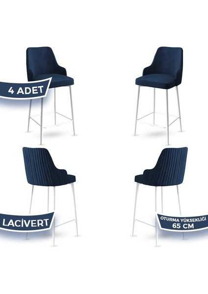 Concept Tera Serisi, 65 cm Mutfak Bar Sandalyesi, Babyface Kumaş, Beyaz Metal Ayak 4 Adet Sandalye