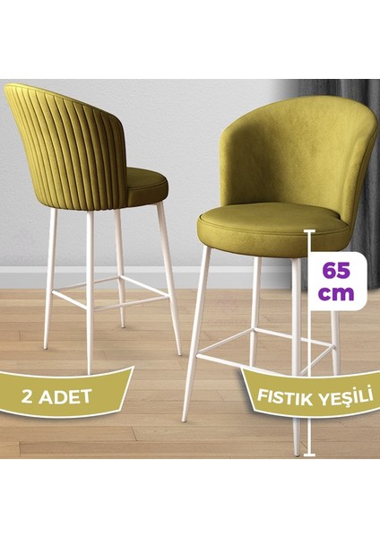 Concept Alte Serisi Mutfak Bar Sandalyesi Babyface Kumaş Beyaz Metal Ayak 2 Adet Sandalye