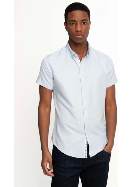 Slim Fit Kısa Kol Düğmeli Yaka Poplin Oxford Erkek Gömlek10