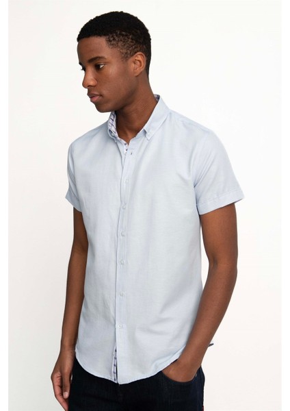 Slim Fit Kısa Kol Düğmeli Yaka Poplin Oxford Erkek Gömlek10