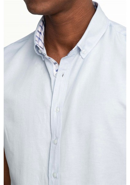 Slim Fit Kısa Kol Düğmeli Yaka Poplin Oxford Erkek Gömlek10