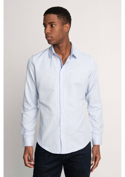 Slim Fit Uzun Kol Oxford Doku Armürlü Biyeli Erkek Gömlek10
