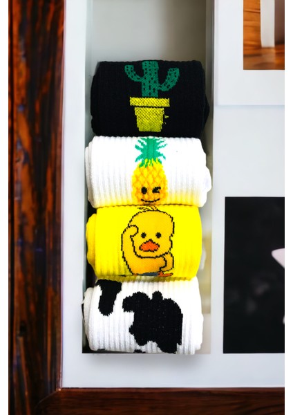 Renkli 4 Çift Desenli Fitilli Kolej Çorap Seti