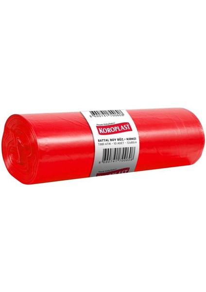 Battal Boy Büzgülü Tıbbi Attık Çöp Torbası 72 x 80 cm - 1 Rulo 10 Adet
