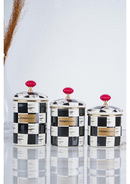 Qualita King Emaye Dama Dekor 3 Parça Baharat Takımı