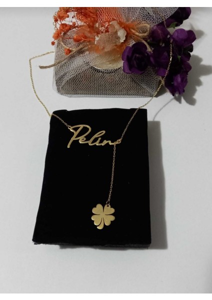 925 Ayar Gümüş İsim Sallantılı Yonca Kolye