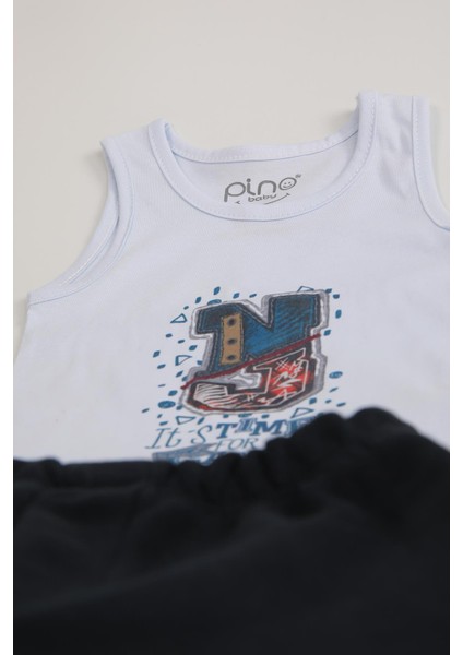 N3 Baskı Şortlu Takım Lacivert 3561