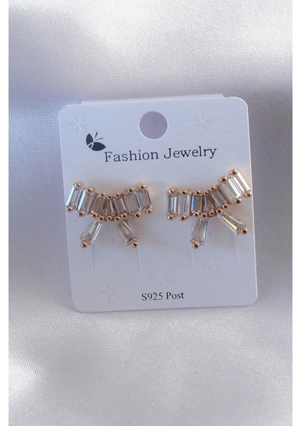 Gold Renk Kurdele Model Zirkon Taşlı Kadın Küpe